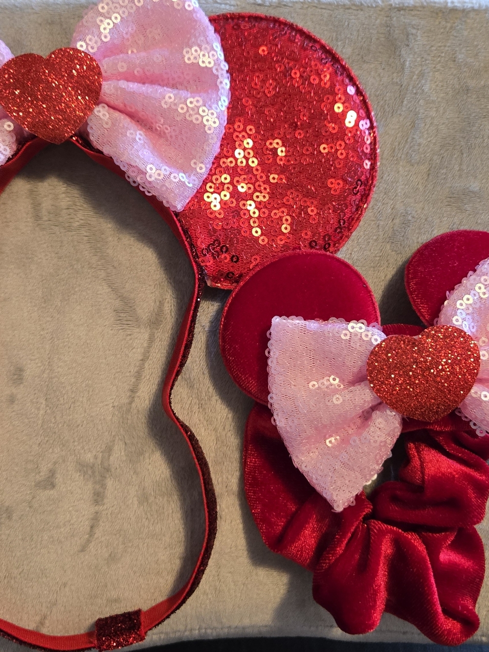 Red Sequin Valentine's Mickey Ears Soft Headband with Matching Scrunchie